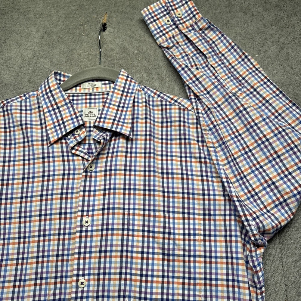 Peter Millar Plaid Performance Shirt Mens M Long Sleeve Stretch Office Golf